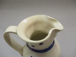 Salt Glazed Stoneware Pottery Cobalt Blue Leaf Pitcher