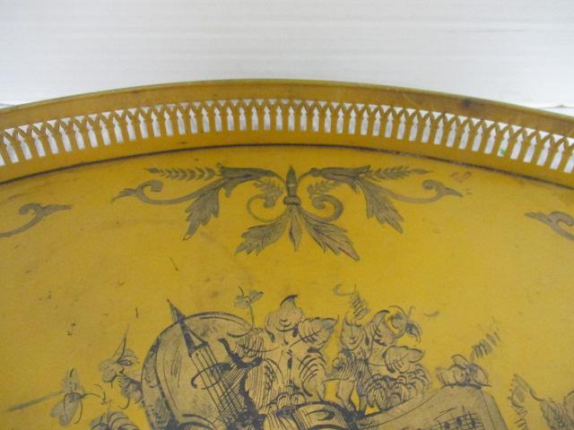 French Tole Large Antique Tray (mustard) w/Piercing on edges