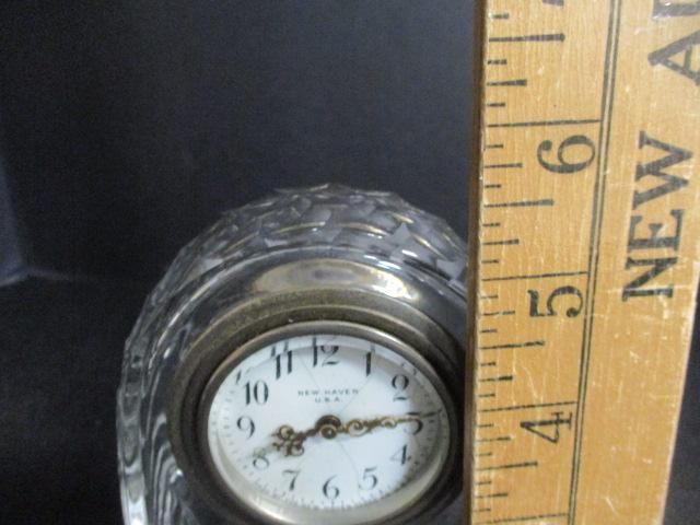 New Haven Clock Co. Glass Clock w/uranium Glass on Hands