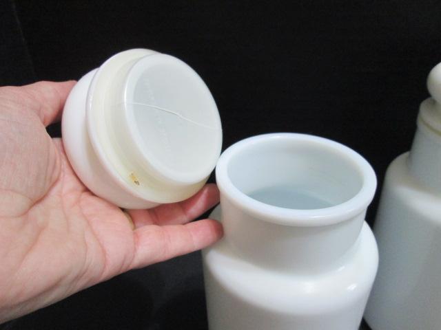 Three Milk Glass Bottle Jars