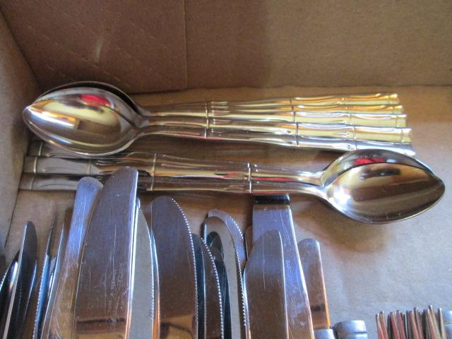 127 Pieces of Barclay Geneve Bamboo Look Stainless Flatware