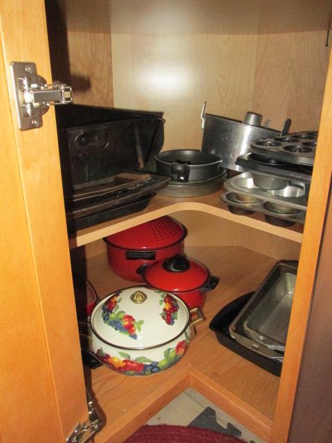 Bakeware, Pots/Pans and Three Drawers of Kitchen Utensils