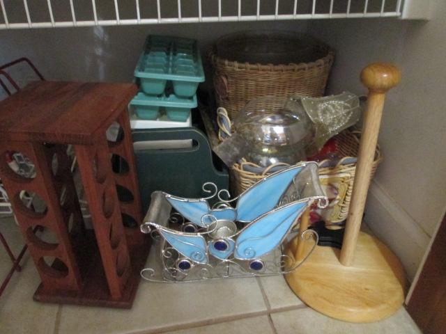 Contents of Pantry Closet-Glassware, Drinking Glasses, Plasticware, Wire Cabinet Storage