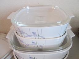 Corning Ware "Shadow Iris" 6 Piece Casserole Set with Glass and Plastic Storage Lids