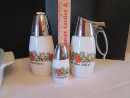 Corning Ware "Spice of Life" Sugar Shaker, Syrup Dispenser, Tooth Pick Holder,