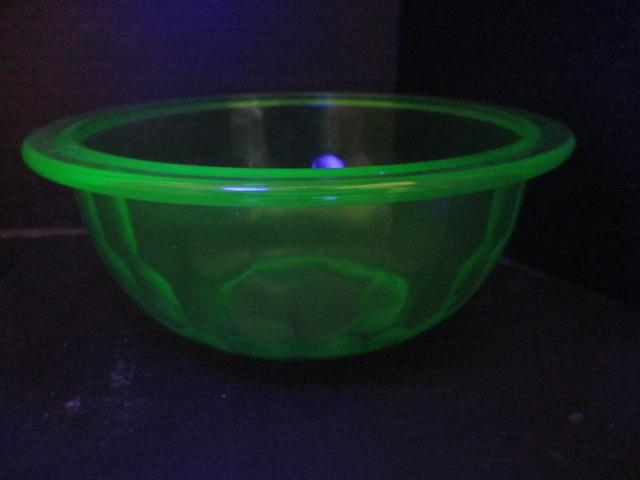 Two Vintage Green Uranium Glass Mixing Bowls