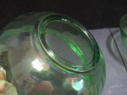 Two Vintage Green Uranium Glass Mixing Bowls