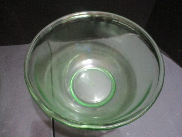 Two Vintage Green Uranium Glass Mixing Bowls