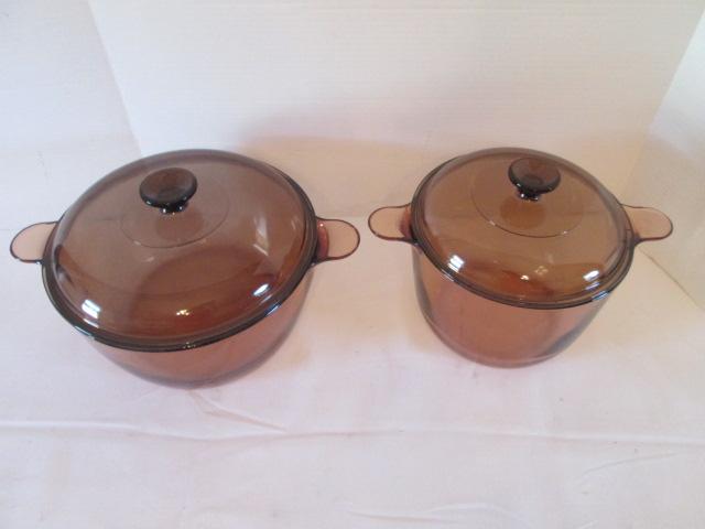 Amber Brown Vision Ware 3.5 Liter and 4.5 Liter Lidded Casseroles