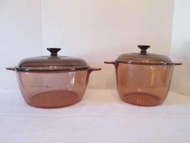 Amber Brown Vision Ware 3.5 Liter and 4.5 Liter Lidded Casseroles