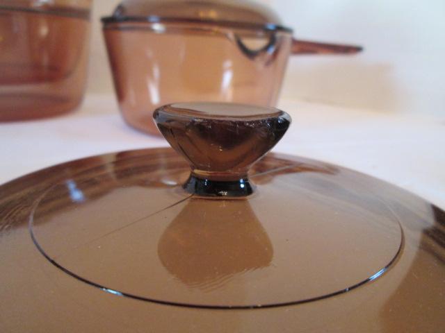 Amber Brown Vision Ware Double Boiler, Spouted Sauce Pan and