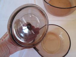 Amber Brown Vision Ware Sauce Pans with Lids