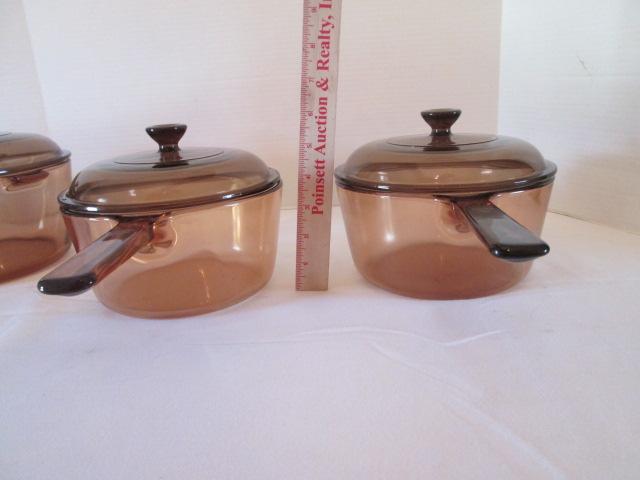 Amber Brown Vision Ware Sauce Pans with Lids