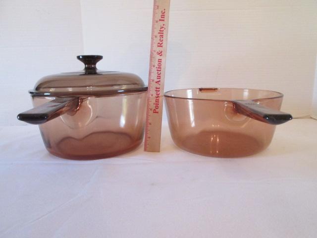 Amber Brown Vision Ware Sauce Pans with Lids