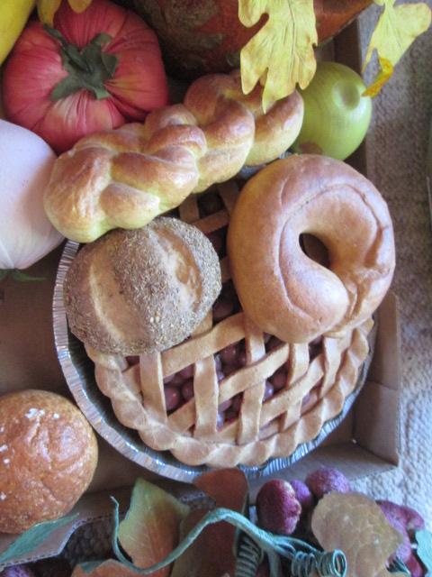 Assortment of Ceramic, Glass and Fabric Fruit, Faux Display Cake and Pie