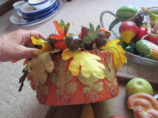 Assortment of Ceramic, Glass and Fabric Fruit, Faux Display Cake and Pie