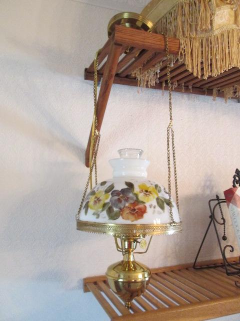 B&P Victorian Style Brass and Handpainted Shade Hanging Light