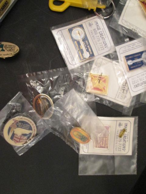 Locking Storage Box of Old Key Chains, Buttons, Aladdin Gathering Lapel Pins, etc.