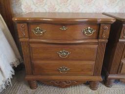 Pair of Athens Furniture Oak 2 Drawer Nightstands with Carved Shell Appliques