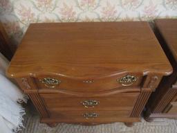 Pair of Athens Furniture Oak 2 Drawer Nightstands with Carved Shell Appliques