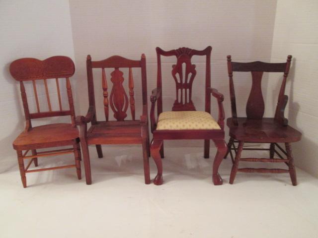 Four Wood Doll Chairs