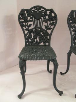 Pair of Painted Green Cast Metal Doll Chairs