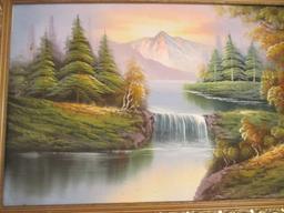 Large Framed Retro "Starving Artist" Sofa Art Landscape Painting on Canvas