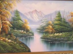 Large Framed Retro "Starving Artist" Sofa Art Landscape Painting on Canvas