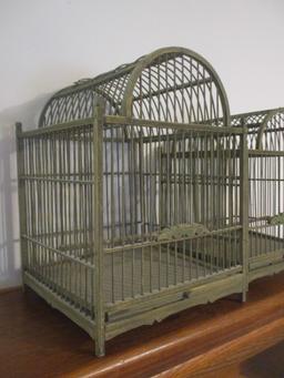 Two Wood Painted Green Finch/Bird Cages