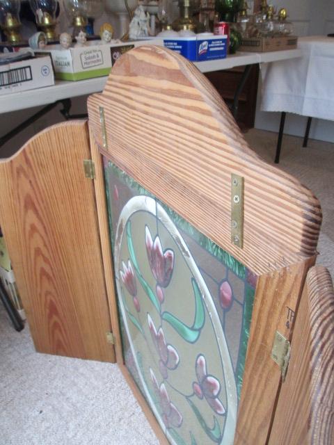 Pine Fireplace Screen with Stained Glass Style Panel