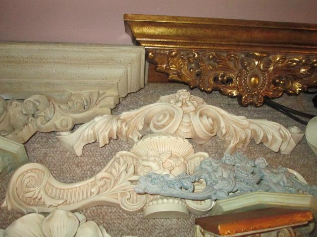 LARGE Grouping of Sculpted Wall Swags, Display Shelves and Swag Holders