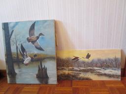 Old Unframed Mallard Duck and Canadian Goose Paintings