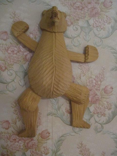 Two Vintage Hand Carved Jumping Jack Owl Coat Hook and Bear Puppet