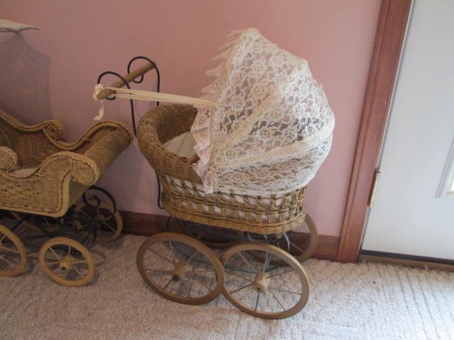 Two Decorative Wicker Doll Strollers