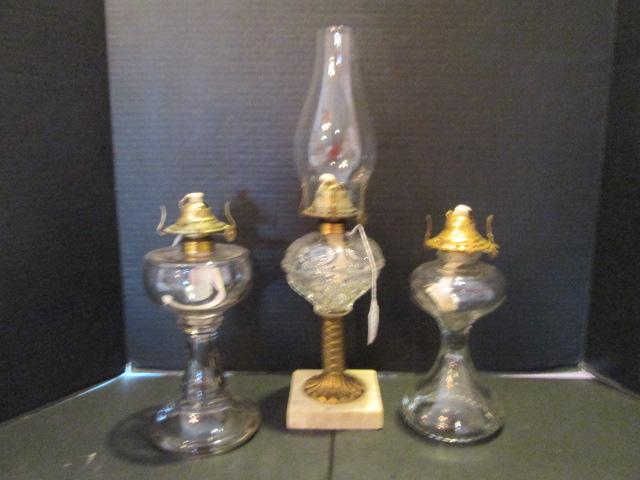 Three Clear Glass Oil Lamps