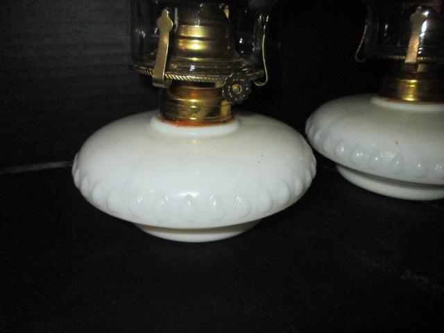 Pair of Milk Glass Oil Lamps