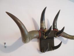 Vintage Unique Steer Horn Hat Rack Wall Hanging