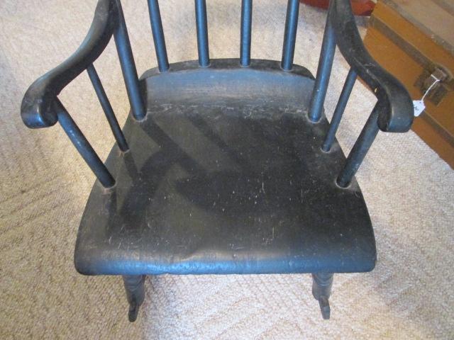 Antique Painted Black Child's Spindle Back Rocker