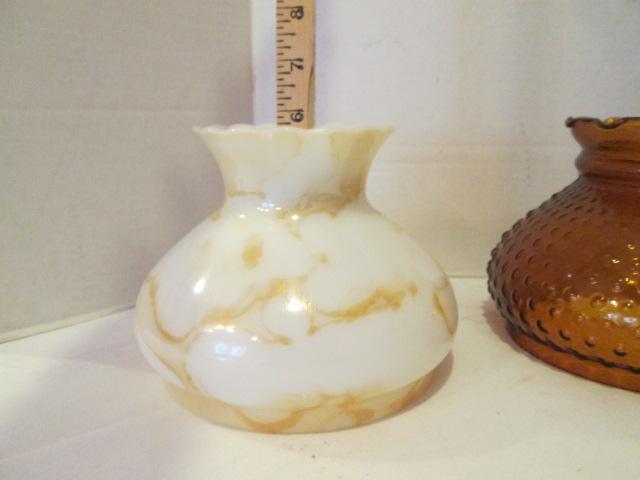 Amber Hobnail Glass Light Shade and White Glass Shade with Amber Veined Design