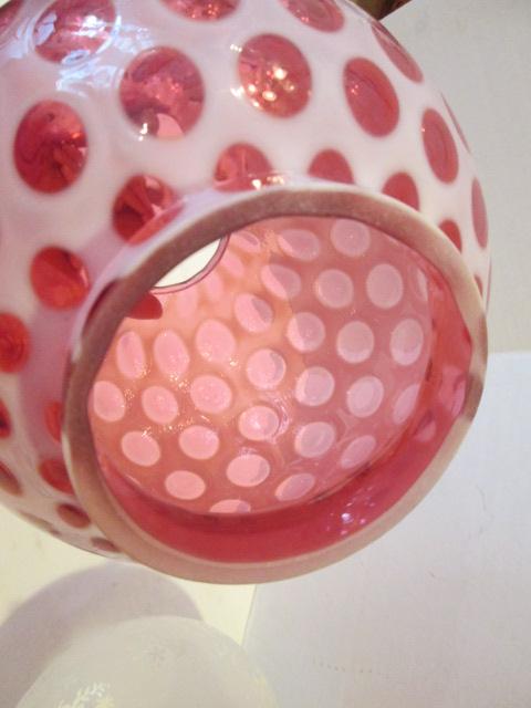 Fenton Cranberry Coin Dot Ball Shade and Frosted Shade with Cranberry Ruffle