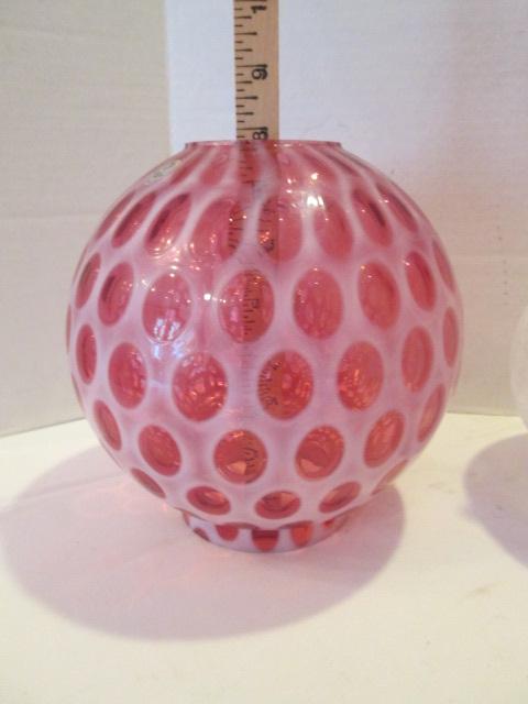 Fenton Cranberry Coin Dot Ball Shade and Frosted Shade with Cranberry Ruffle