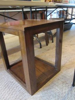 Midcentury Wood Open Cube Accent Table