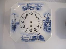 Two Blue and White German 8 Day Kitchen Clocks