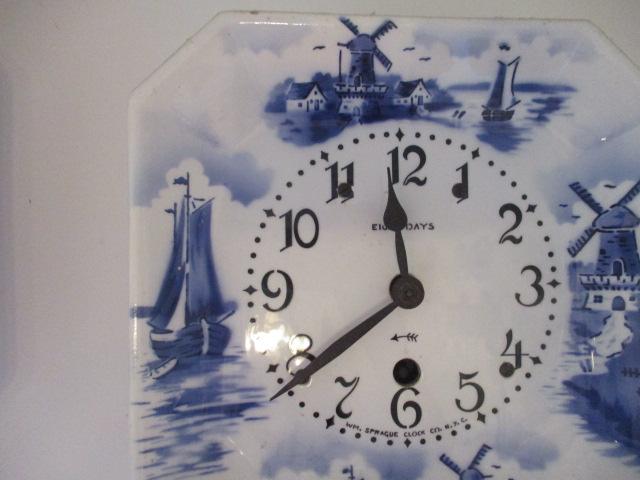 Two Blue and White German 8 Day Kitchen Clocks