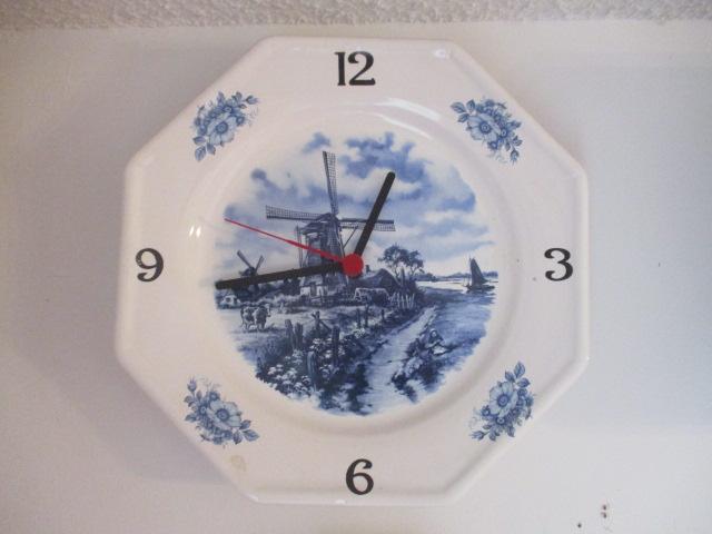 Two Blue and White 8 Day Kitchen Clocks