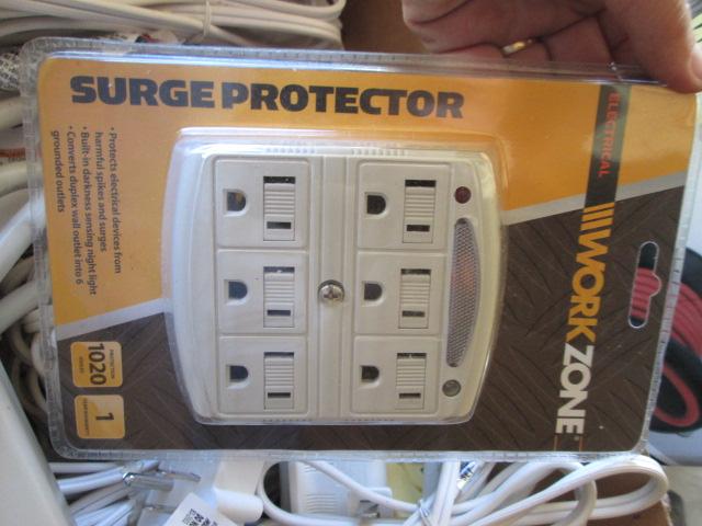 Large Grouping of House Hold Extension Cords, Power Strips, Timers and Outlet Extenders