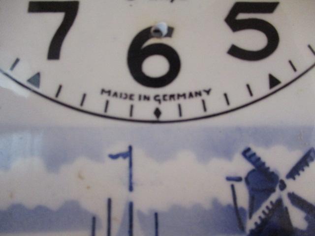 Two Square Blue and White Windmill Motif 8 Day Kitchen Clocks