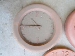 Two Terra Cotta Quartz Clocks and One Thermometer