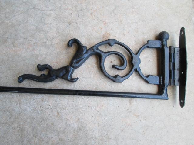 Four Painted Black Heavy Duty Wrought Iron Hinged Flanged Wall Mount