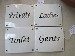 Four White Porcelain Room Marking Signs